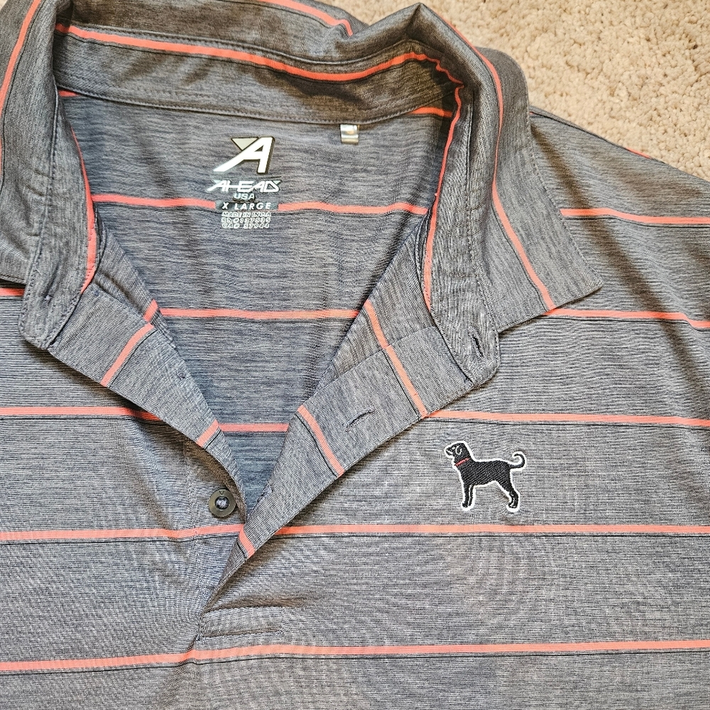 AHead Mens XL Grey Orange Striped Golf Polo The Black Dog Logo Collab Cape Cod